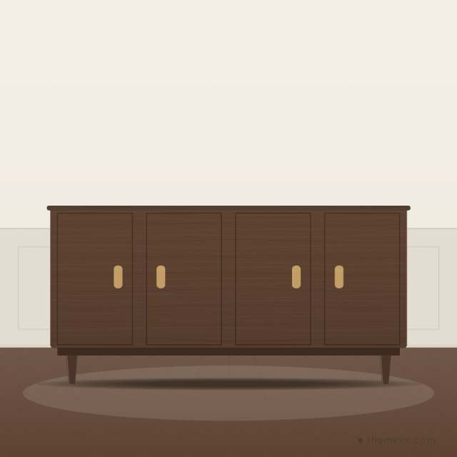 Walnut Sideboard — Brass Pulls